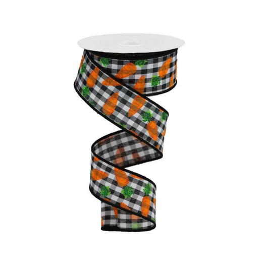 Carrots on Gingham Check Wired Easter Ribbon – 1.5"x10yd-RGA1590X6 Craig Bachman