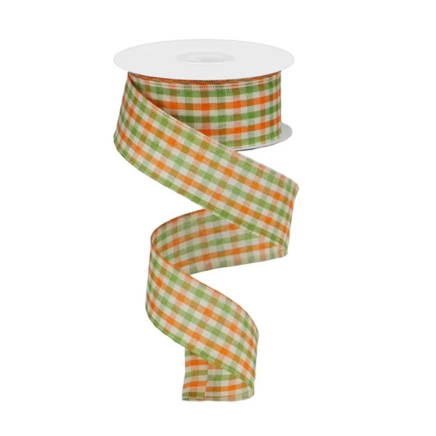 Woven Gingham Check Wired Ribbon – 1.5"x10yd Orange Moss Ivory-RGA1102K5 Craig Bachman