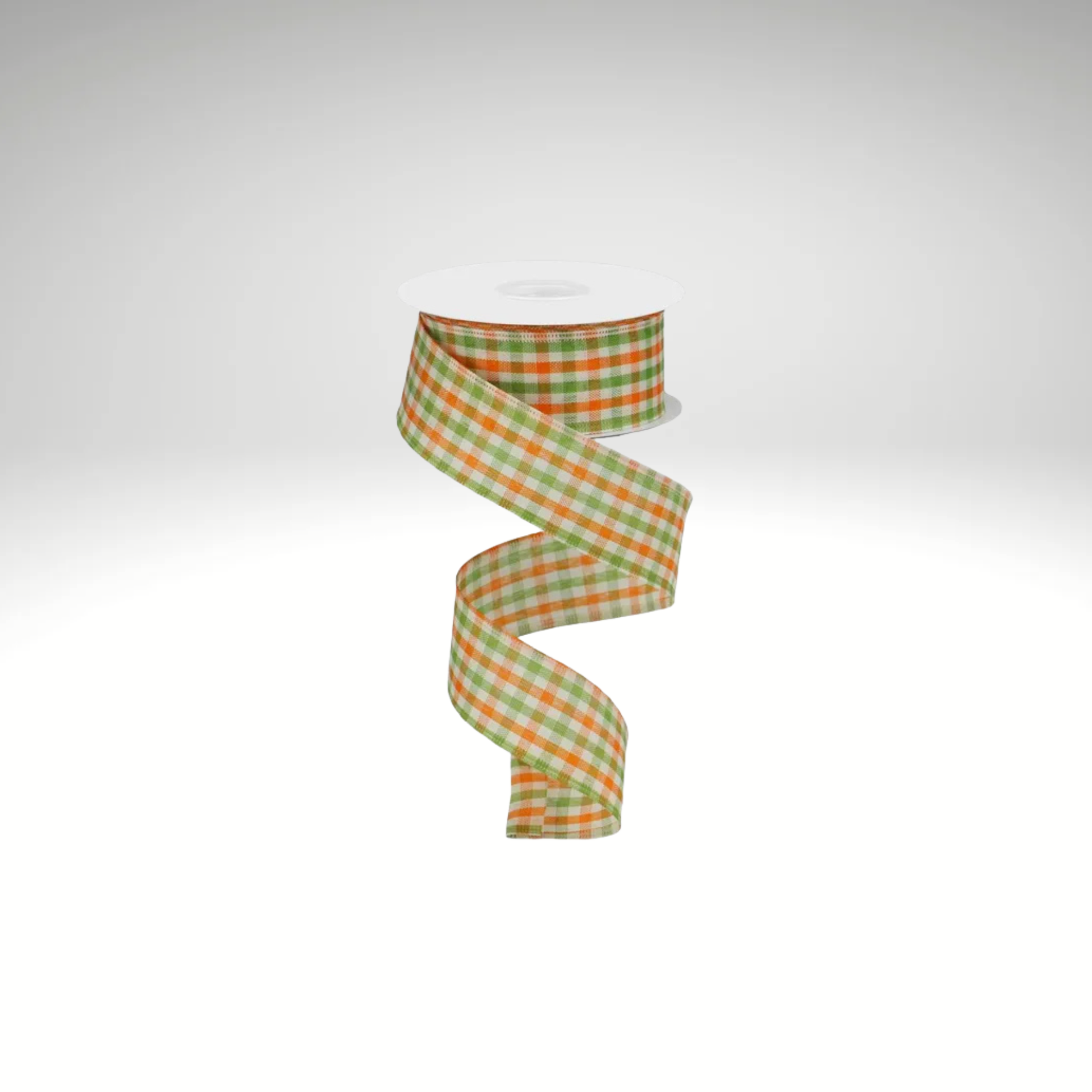 Woven Gingham Check Wired Ribbon – 1.5"x10yd Orange Moss Ivory-RGA1102K5 Craig Bachman