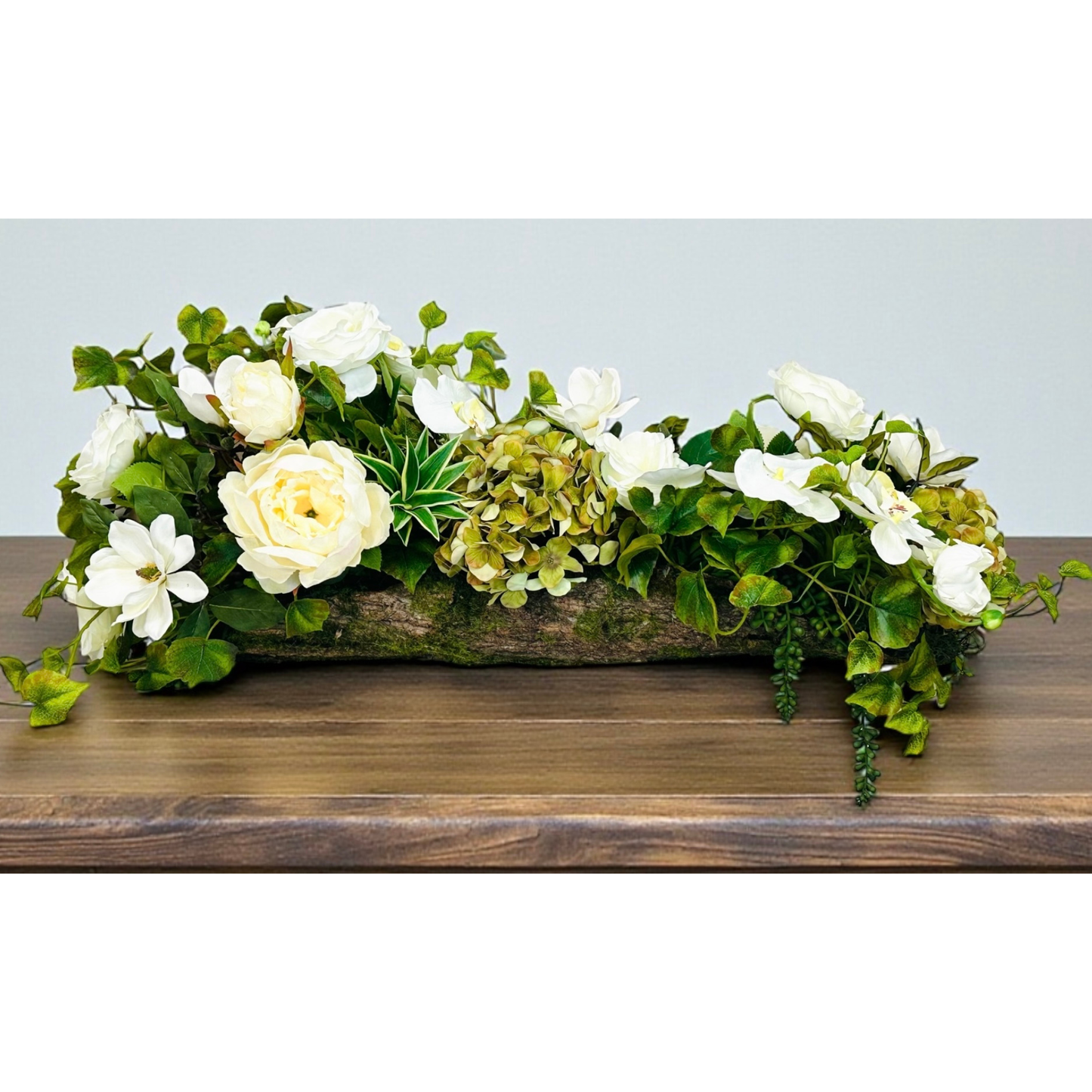 Organic Garden Floral Centerpiece in Bark Planter TCT Crafts