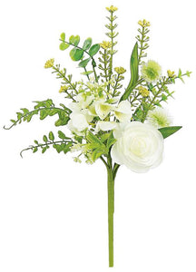 14" Artificial Cream Ranunculus, Blossom & Seed Pick - Elegant Floral Accent - Artificial Flowers for Arrangements (PM2957-C)