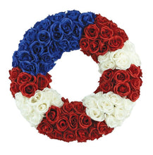 Load image into Gallery viewer, 22&quot; Patriotic Rose Wreath | Red White &amp; Blue Floral Wreath for 4th of July &amp; Memorial Day