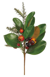 Magnolia Leaf Pomegranate Pine Spray | Woodlands Christmas Foliage Stem | 20" Spray-PM3582 Select Artificials