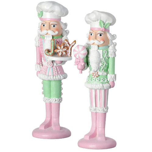 Festive 11.5" Resin Pastel Candy Nutcracker Set in Pink & Mint - Christmas Home Decor (Set of 2)-MTX68367 Regency