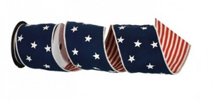 4" x 5 Yards Patriotic Wired Ribbon | Stars & Stripes Designer Ribbon for Wreaths & Crafts-MT24210