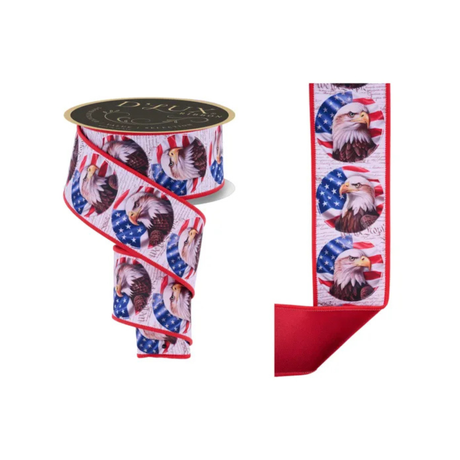 Patriotic Bald Eagle Ribbon 2.5x10yd | Wired Holiday Craft Ribbon-LX1204A1 Craig Bachman