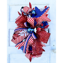 Load image into Gallery viewer, Patriotic American Flag Wreath, 4th of July Red White and Blue Door Decor, Glittery Festive Holiday Wreath,  Memorial Day Swag by TCT Crafts