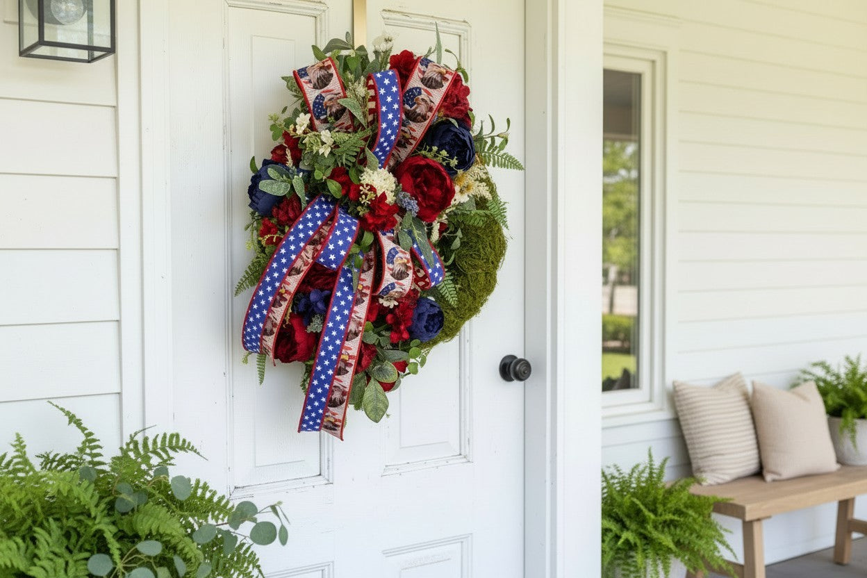 Patriotic Moss Wreath for Red White Blue Summer Front Door Decor TCT Crafts