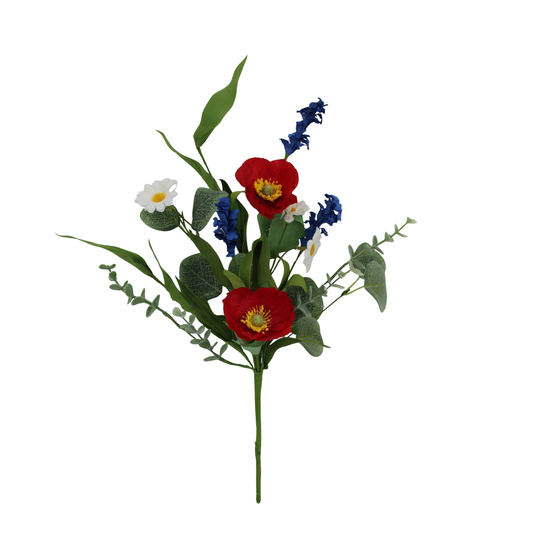 18 Inch Patriotic Poppy Spray for Red White Blue Wreaths and Arrangements-40388 Golden Bell