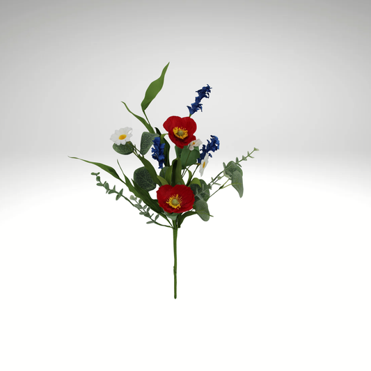 18 Inch Patriotic Poppy Spray for Red White Blue Wreaths and Arrangements-40388 Golden Bell