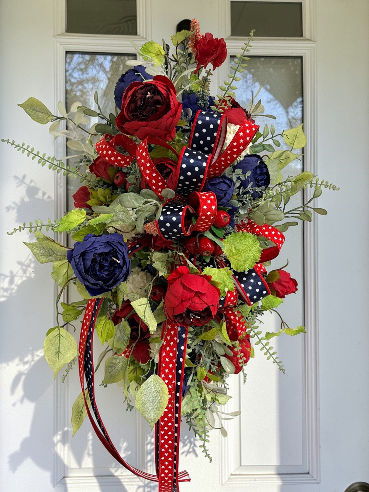 Large Patriotic Floral Swag for Front Door Red White Blue Americana Decor TCT Crafts