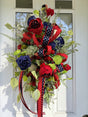 Large Patriotic Floral Swag for Front Door Red White Blue Americana Decor TCT Crafts