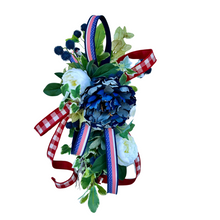 Load image into Gallery viewer, Patriotic Door Hanger Swag, 22x10 Red White and Blue Floral Decoration, Small American Pride Accent for Home by TCT Crafts