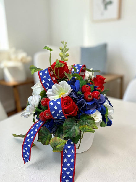 Patriotic Floral Arrangement in White Container for Summer Home Decor TCT Crafts