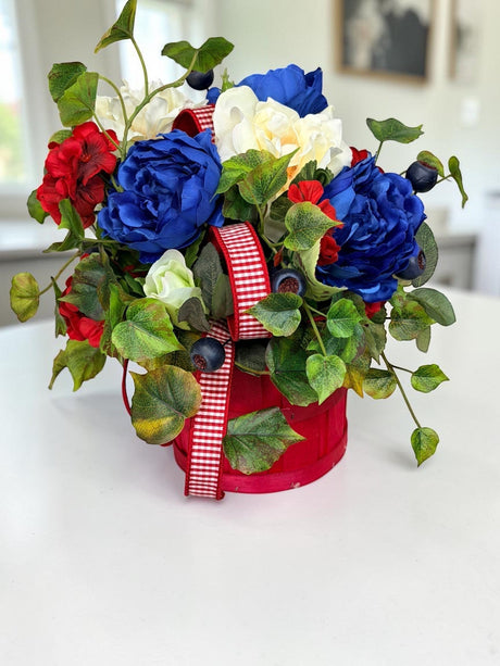 Patriotic Basket Arrangement in Red Basket for Summer Home Decor TCT Crafts