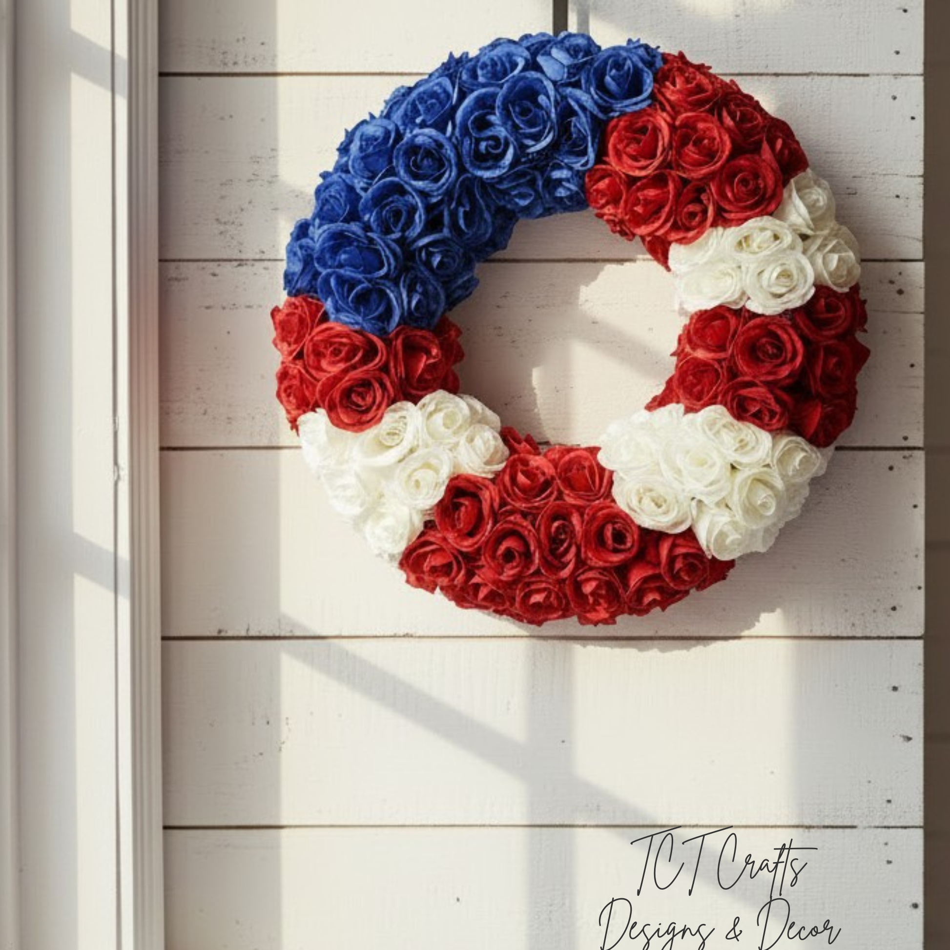 22" Patriotic Rose Wreath | Red White & Blue Floral Wreath for 4th of July & Memorial Day TCT Crafts