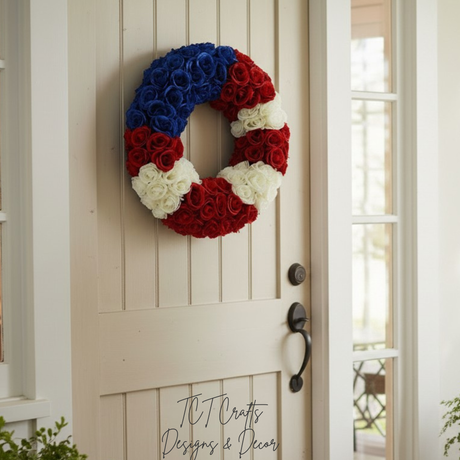 22" Patriotic Rose Wreath | Red White & Blue Floral Wreath for 4th of July & Memorial Day TCT Crafts