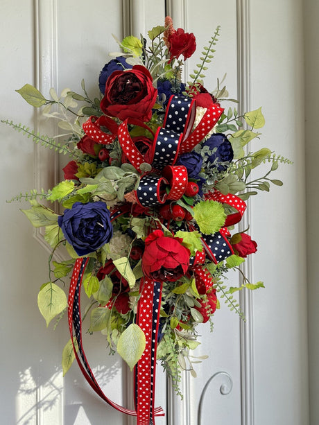 Large Patriotic Floral Swag for Front Door Red White Blue Americana Decor TCT Crafts