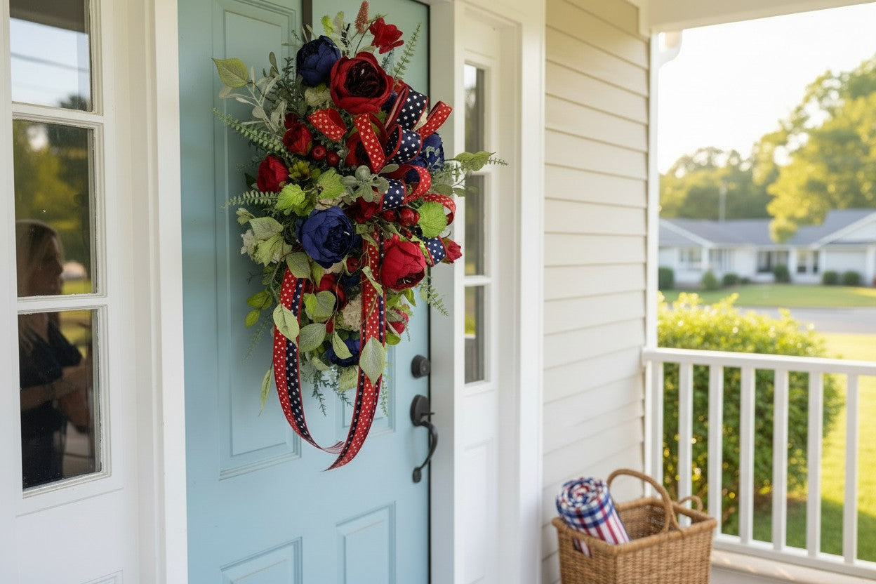 Large Patriotic Floral Swag for Front Door Red White Blue Americana Decor TCT Crafts