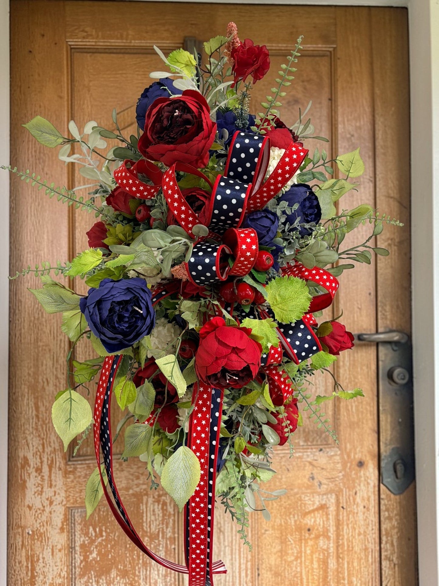 Large Patriotic Floral Swag for Front Door Red White Blue Americana Decor TCT Crafts