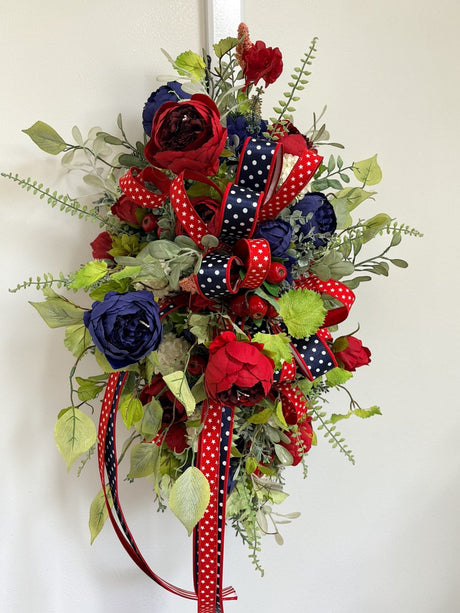 Large Patriotic Floral Swag for Front Door Red White Blue Americana Decor TCT Crafts