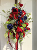 Large Patriotic Floral Swag for Front Door Red White Blue Americana Decor TCT Crafts