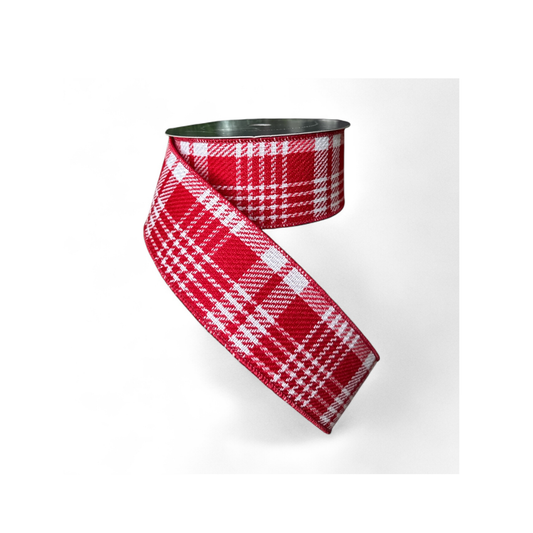 2.5"x10yd Red White Peppermint Plaid Farrisilk Wired Ribbon – Luxury Holiday Designer Ribbon-RS236-57 Farrisilk