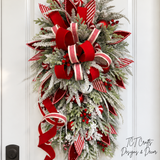 Red White Peppermint Christmas Swag | Candy Cane Front Door Decor | 40"Lx24"W-2204 TCT Crafts Designs & Decor