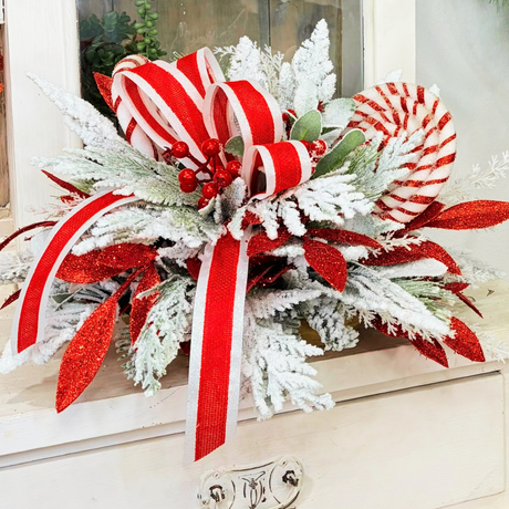 Red & White Peppermint Lollipop Holiday Centerpiece | Christmas Table Decor | 22x13 Festive Arrangement TCT Crafts