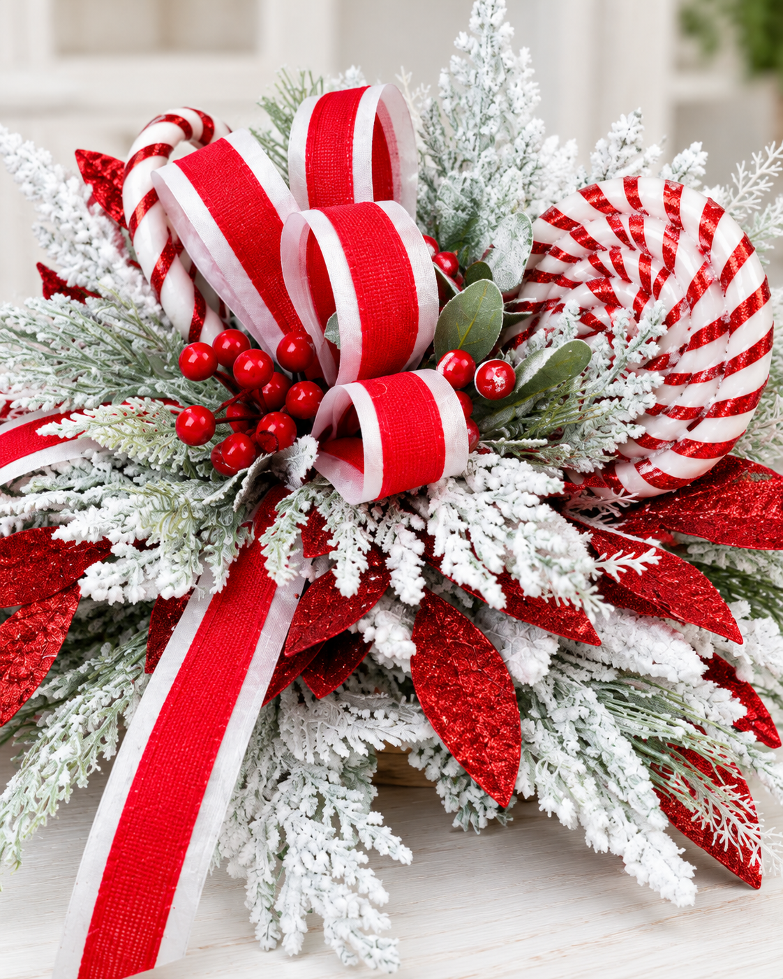 Red & White Peppermint Lollipop Holiday Centerpiece | Christmas Table Decor | 22x13 Festive Arrangement TCT Crafts