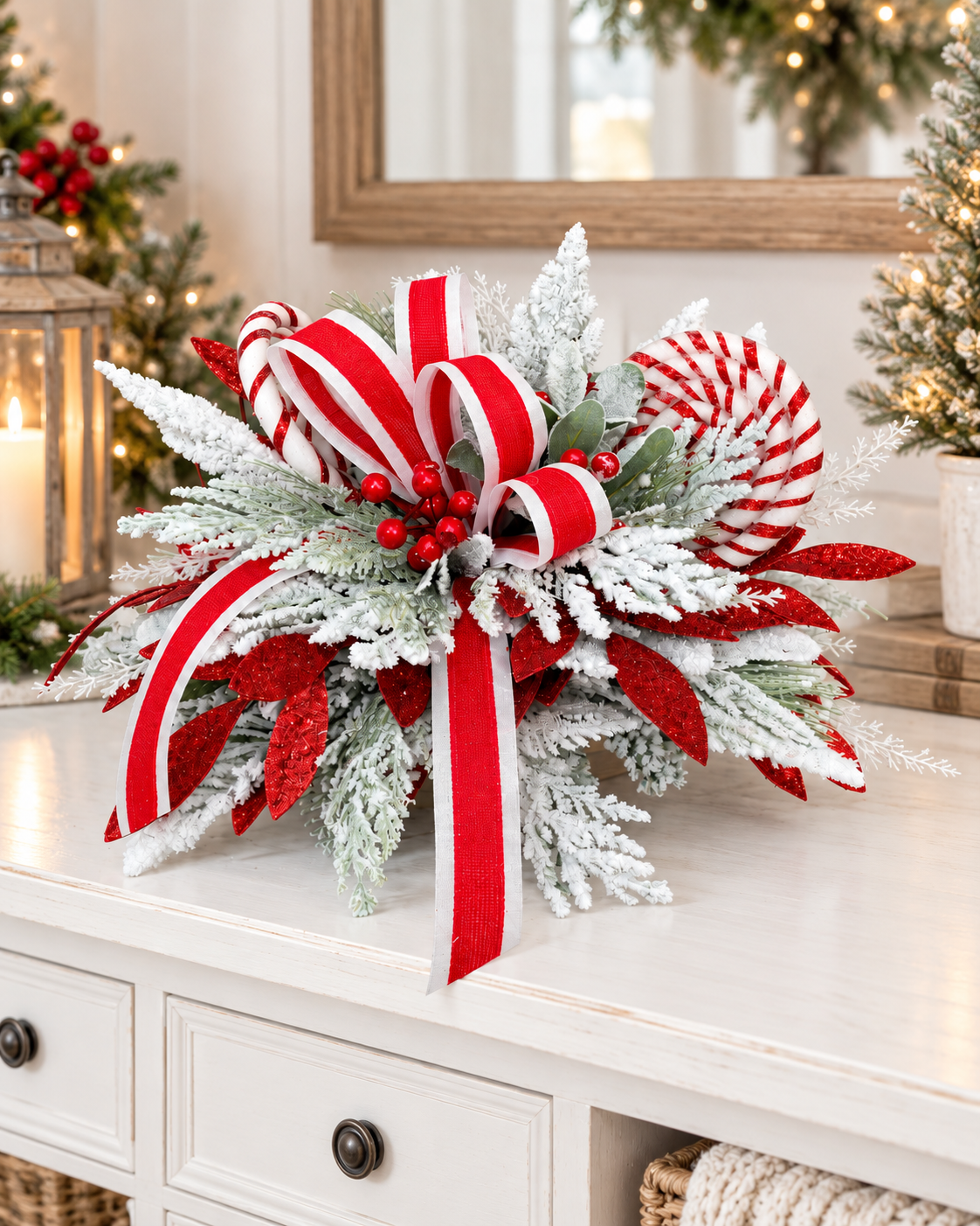 Red & White Peppermint Lollipop Holiday Centerpiece | Christmas Table Decor | 22x13 Festive Arrangement TCT Crafts