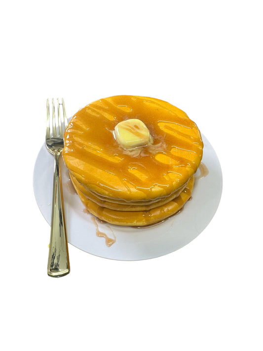 Realistic Fake Pancake Stack Display with Faux Butter & Syrup - Non-Edible Decorative Prop