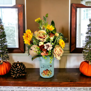 22" Fall Floral Arrangement - Artificial Yellow Sunflowers and Fall Rose Bouquet - Table Centerpiece - Autumn Home Decor-TCT1670