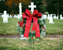 Load image into Gallery viewer, 18-Inch Christmas Memorial Grave Wreath with Stake - Outdoor Remembrance Tribute-TCT1672