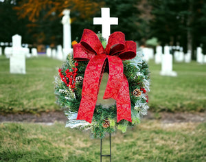 18-Inch Christmas Memorial Grave Wreath with Stake - Outdoor Remembrance Tribute-TCT1672