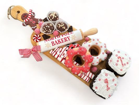 Faux Peppermint Themed Christmas Charcuterie Board | Festive Holiday Decor | 16x5 Wooden Cutting Board l Holiday Kitchen Decor TCT Crafts