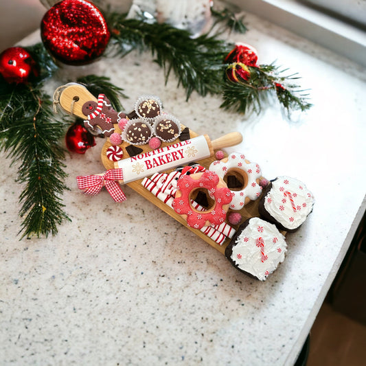 Faux Peppermint Themed Christmas Charcuterie Board | Festive Holiday Decor | 16x5 Wooden Cutting Board l Holiday Kitchen Decor TCT Crafts