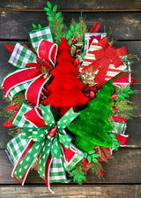 Festive Traditional Red/Green Christmas Tree Wreath - Holiday Decor - Artificial Pine - Glitter Sprays - Cedar Wreath-Red and Green Holiday TCT Crafts