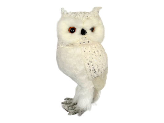 11" Foam Faux Fur Feather Snow Owl - Silver & White Winter Decor - Serene Elegance for Seasonal Displays and Holiday Tabletops Regency