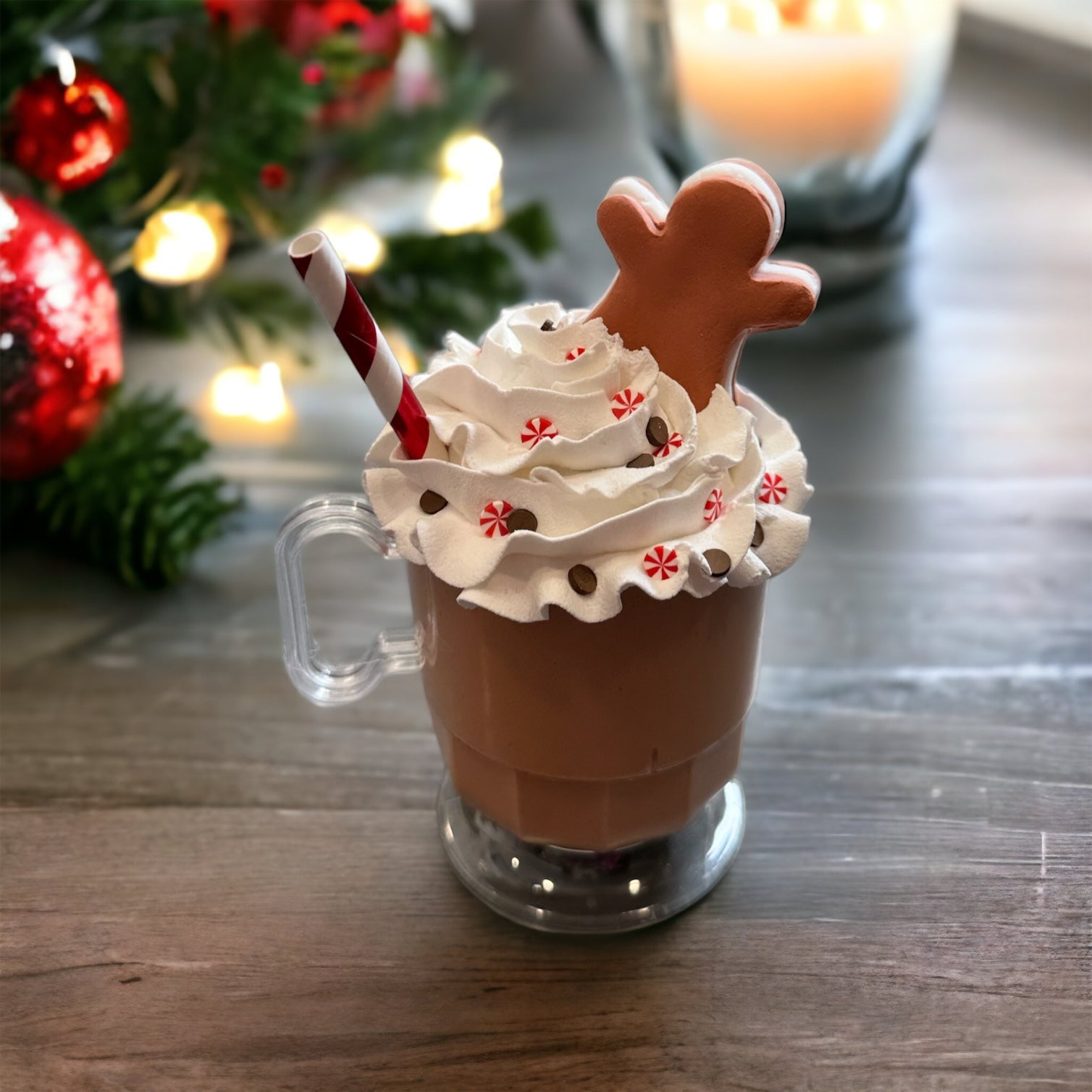 5" Faux Gingerbread Theme Hot Chocolate - Mini Christmas Decor in 8oz Coffee Cup with Clay Cookie, Peppermint & Chocolate Sprinkles TCT Crafts