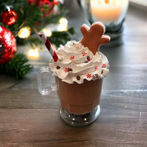 5" Faux Gingerbread Theme Hot Chocolate - Mini Christmas Decor in 8oz Coffee Cup with Clay Cookie, Peppermint & Chocolate Sprinkles