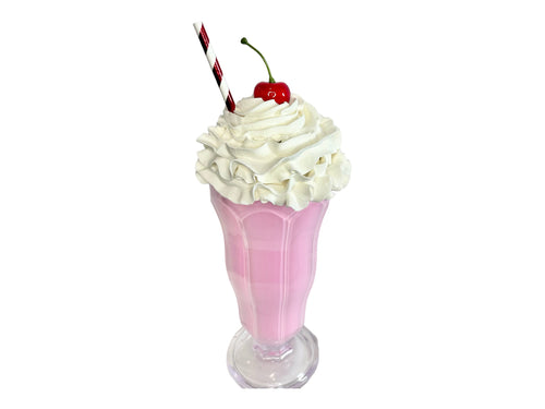 Handmade Faux Strawberry Milkshake with Cherry and Straw - Food Photography Prop - Kitchen Decor - 11 Inches