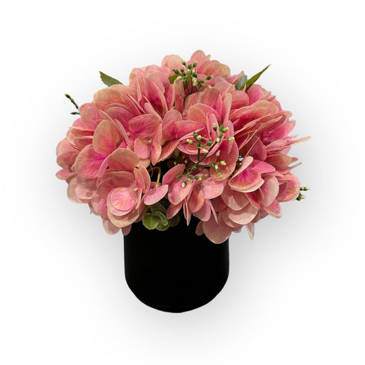 Blush Pink Hydrangea Faux Flower Arrangement in Modern Black Vase, Elegant Home Decor Centerpiece, Perfect Floral Gift for Mom - TCT Crafts TCT Crafts