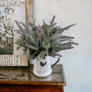 Rustic Lavender Sage Arrangement in Vintage Metal Can, 14x15" Farmhouse Home Decor, Small Purple Table Flower Arrangement