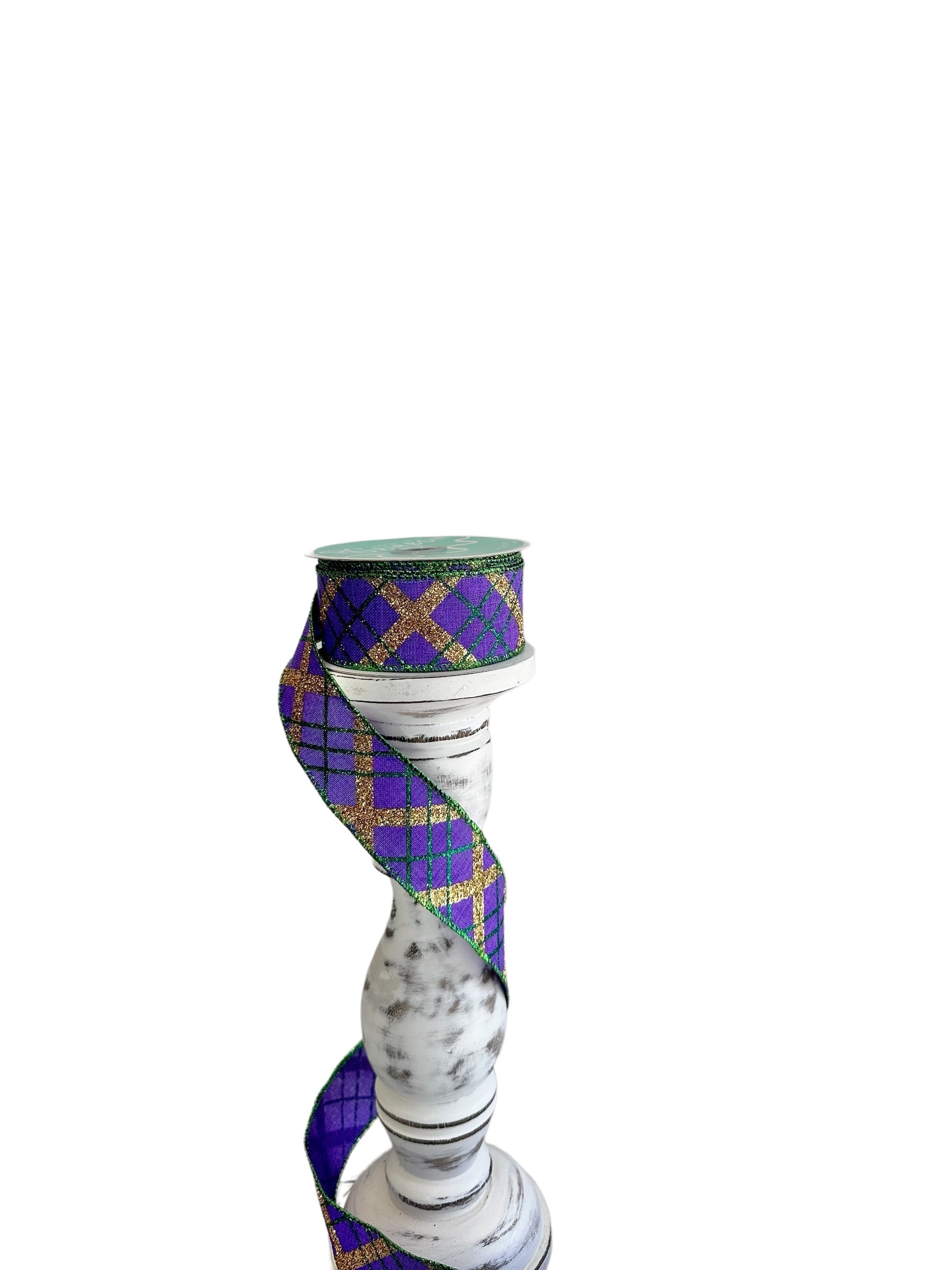 Purple/Green/Gold Mardi Gras Wired Ribbon Roll 1.5inx10yd -Festive Crafting and Wreath Decor Ribbon (RGA122223) RG Ribbon