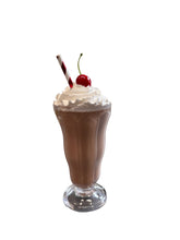 Load image into Gallery viewer, Handmade Faux Chocolate Milkshake with Cherry and Straw - Food Photography Prop - Kitchen Decor - 11 Inches
