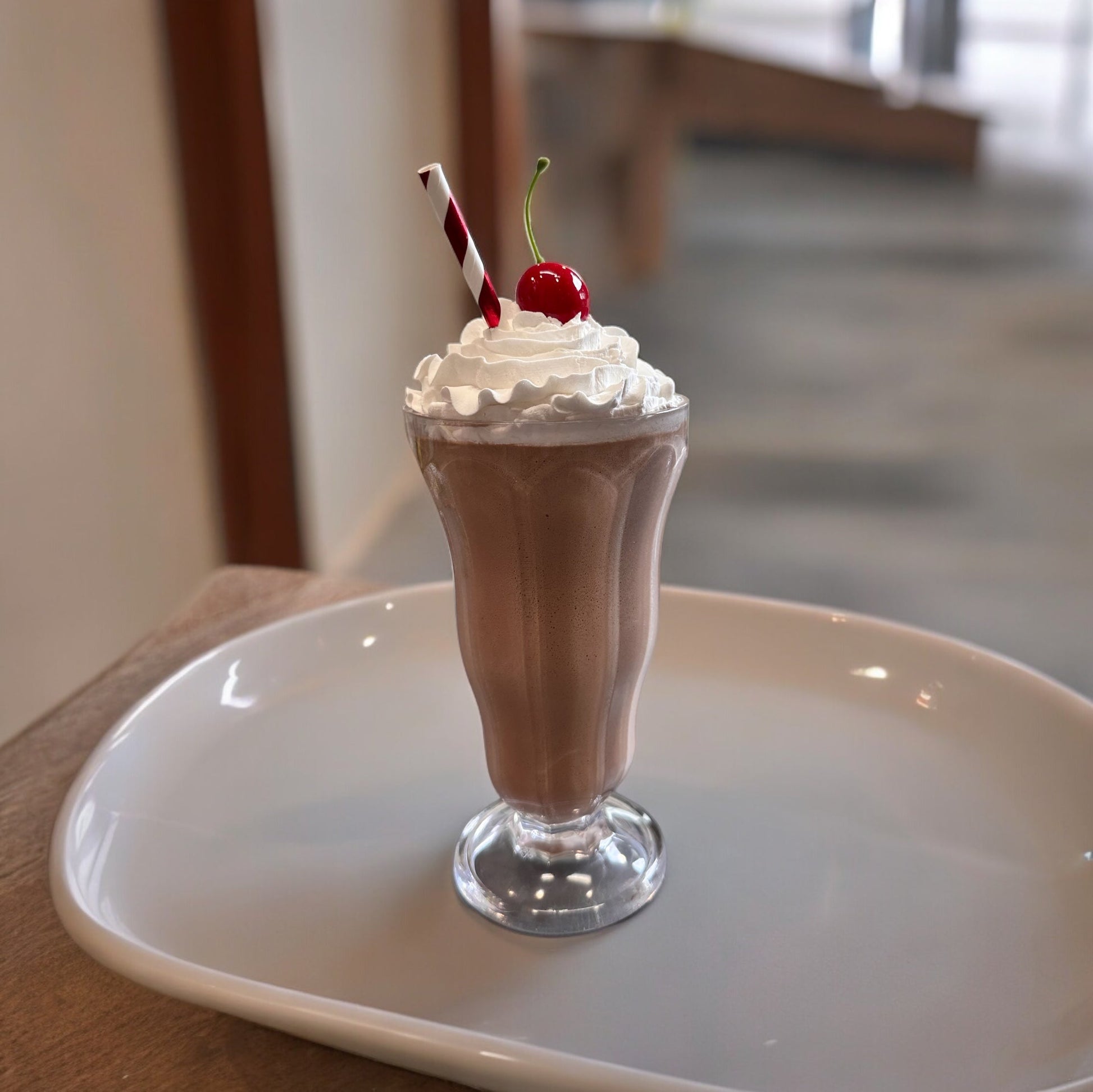 Handmade Faux Chocolate Milkshake with Cherry and Straw - Food Photography Prop - Kitchen Decor - 11 Inches TCT Crafts