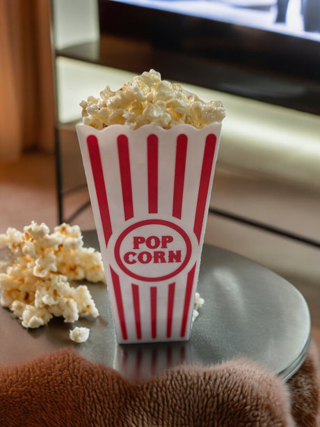 Classic 8-Inch Faux Popcorn Box Prop for Movie Room Decor, Non-Edible Resin Popcorn, Home Theater Accessory - Carnival Props TCT Crafts