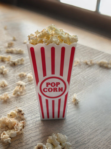 Classic 8-Inch Faux Popcorn Box Prop for Movie Room Decor, Non-Edible Resin Popcorn, Home Theater Accessory - Carnival Props