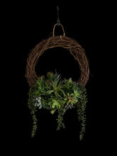 Load image into Gallery viewer, Faux Succulent Grapevine Wreath - 14x20 Earthy Home Decor, Lifelike Greenery, Handmade Plant Lover&#39;s Wreath, Small Gift for New Homeowner